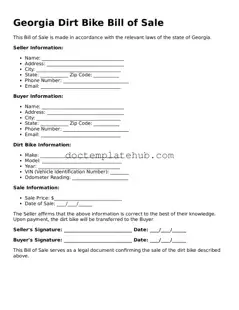 Fillable Dirt Bike Bill of Sale Template for Georgia State