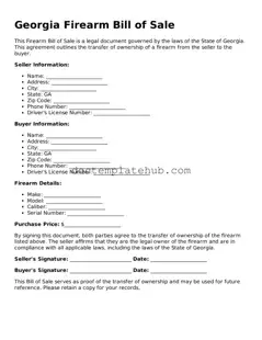 Fillable Firearm Bill of Sale Template for Georgia State