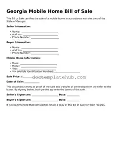 Fillable Mobile Home Bill of Sale Template for Georgia State