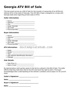 Fillable ATV Bill of Sale Template for Georgia State