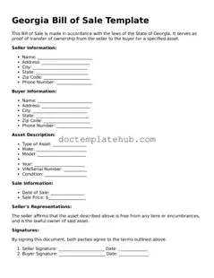 Fillable Bill of Sale Template for Georgia State