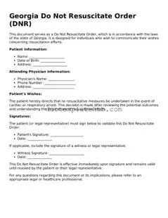 Fillable Do Not Resuscitate Order Template for Georgia State
