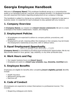 Fillable Employee Handbook Template for Georgia State