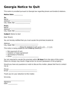 Fillable Notice to Quit Template for Georgia State