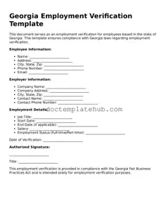 Fillable Employment Verification Template for Georgia State