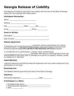 Fillable Release of Liability Template for Georgia State