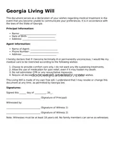 Fillable Living Will Template for Georgia State