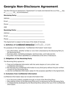 Fillable Non-disclosure Agreement Template for Georgia State