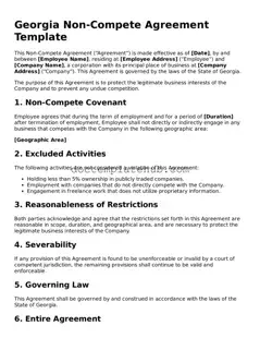 Fillable Non-compete Agreement Template for Georgia State