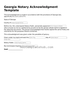 Fillable Notary Acknowledgement Template for Georgia State