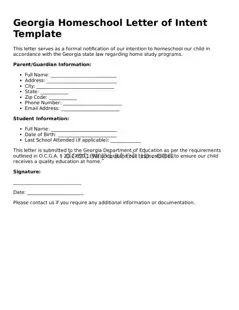 Fillable Homeschool Letter of Intent Template for Georgia State