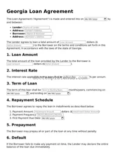 Fillable Loan Agreement Template for Georgia State