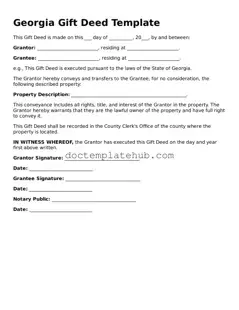 Fillable Gift Deed Template for Georgia State