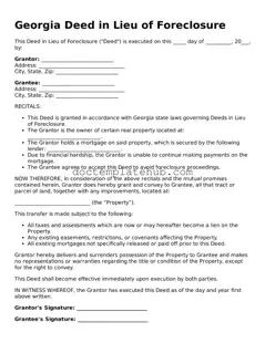 Fillable Deed in Lieu of Foreclosure Template for Georgia State