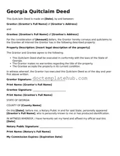 Fillable Quitclaim Deed Template for Georgia State
