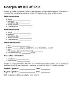 Fillable RV Bill of Sale Template for Georgia State