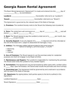 Fillable Room Rental Agreement Template for Georgia State