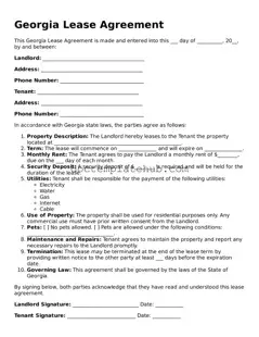 Fillable Lease Agreement Template for Georgia State
