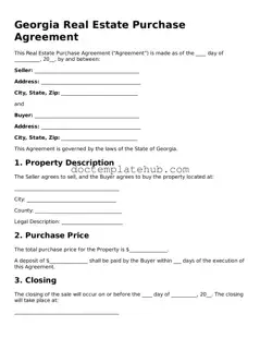 Fillable Real Estate Purchase Agreement Template for Georgia State