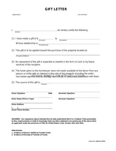 Fill Your Gift Letter Form