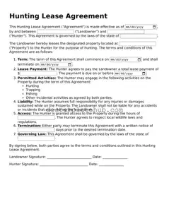 Official Hunting Lease Agreement Form