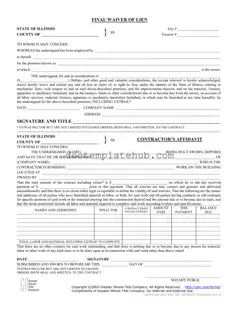 Fill Your Illinois Final Waiver Of Lien Form