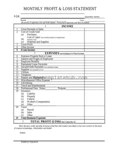 Fill Your Profit And Loss Form