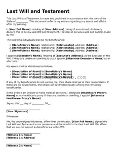 Official Last Will and Testament Form