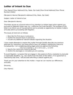 Official Letter of Intent to Sue Form
