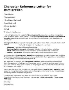 Official Character Reference Letter for Immigration Form