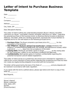 Official Letter of Intent to Purchase Business Form