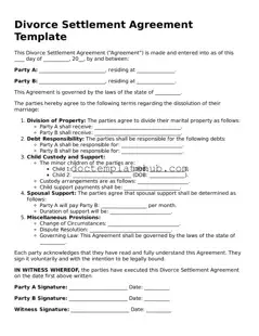 Official Divorce Settlement Agreement Form