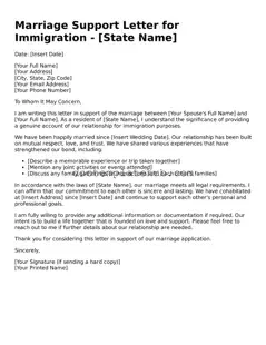 Official Marriage Support Letter for Immigration Form