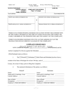 Fill Your Michigan Complaint Divorce Form