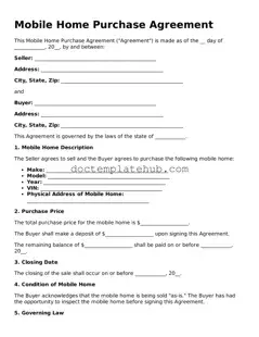 Official Mobile Home Purchase Agreement Form