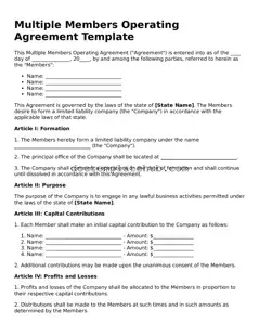 Official Multiple Members Operating Agreement Form
