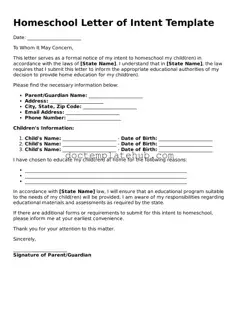 Official Homeschool Letter of Intent Form