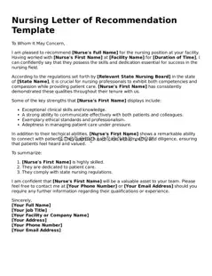 Official Nursing Letter of Recommendation Form