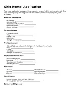 Fillable Rental Application Template for Ohio State