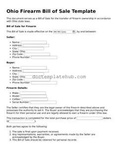 Fillable Firearm Bill of Sale Template for Ohio State