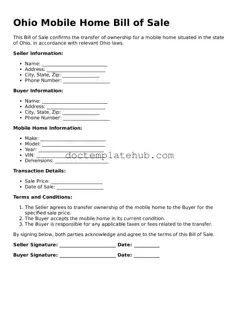 Fillable Mobile Home Bill of Sale Template for Ohio State