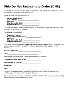 Fillable Do Not Resuscitate Order Template for Ohio State
