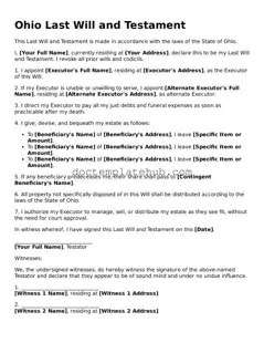 Fillable Last Will and Testament Template for Ohio State