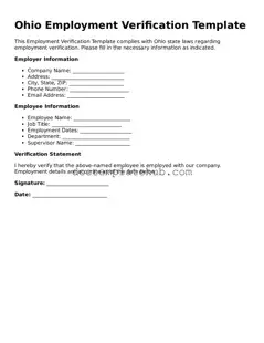 Fillable Employment Verification Template for Ohio State