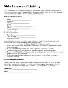Fillable Release of Liability Template for Ohio State
