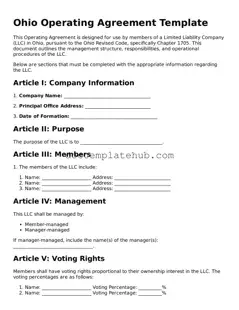 Fillable Operating Agreement Template for Ohio State