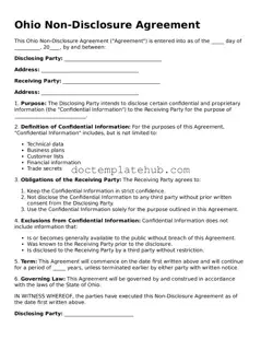 Fillable Non-disclosure Agreement Template for Ohio State