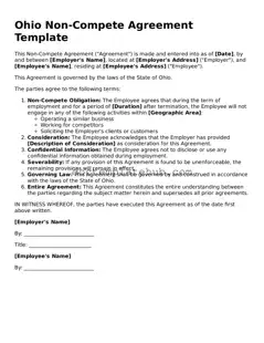 Fillable Non-compete Agreement Template for Ohio State