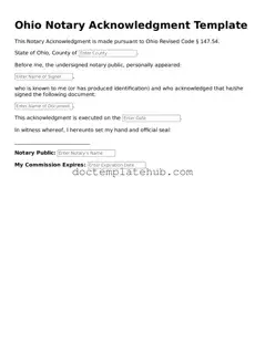 Fillable Notary Acknowledgement Template for Ohio State