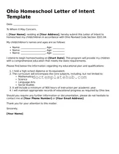 Fillable Homeschool Letter of Intent Template for Ohio State